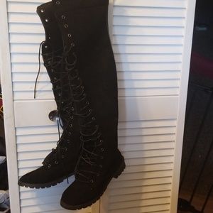 Knee high tie up boots